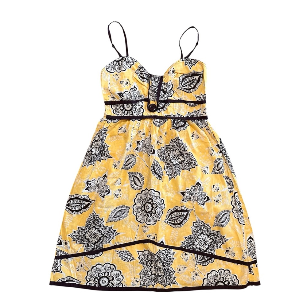 Y2K Floral Yellow and Black Womens Dress with Adjustable Straps